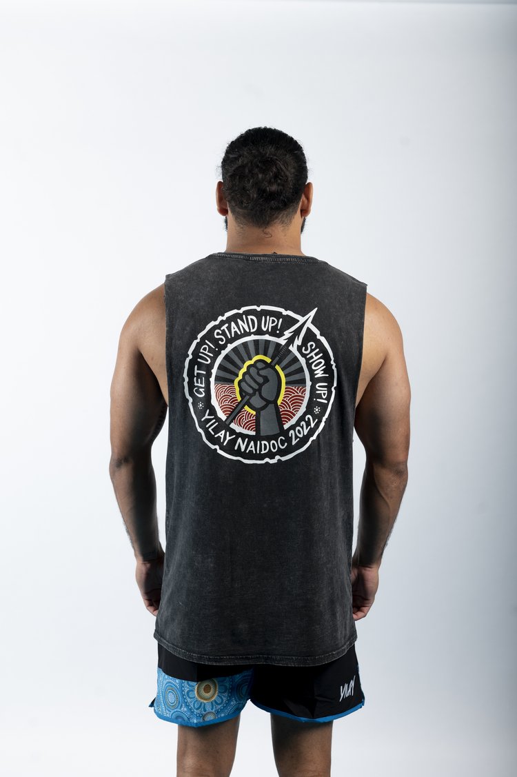 Get Up, Stand Up, Show Up Tank - Black Stone Wash